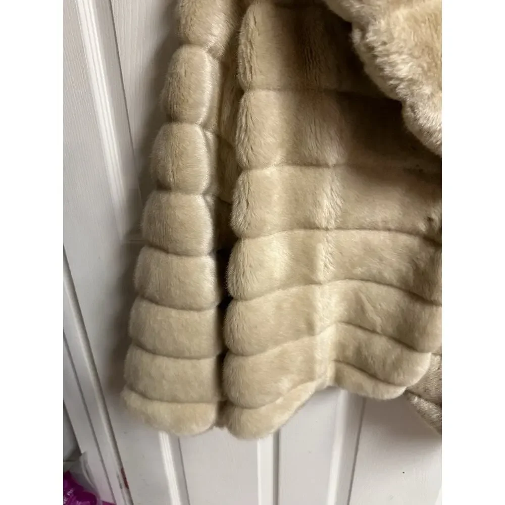 IDEOLOGY LIGHT TAN BROWN FAUX FUR JACKET RETRO STYLE Honey Coat Soft XL Hook Eye - Picture 3 of 10